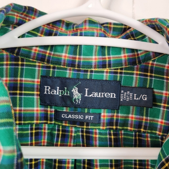 Ralph Lauren Green Plaid Long Sleeve Button Down Shirt Mens Large Pony Classic - Picture 4 of 8
